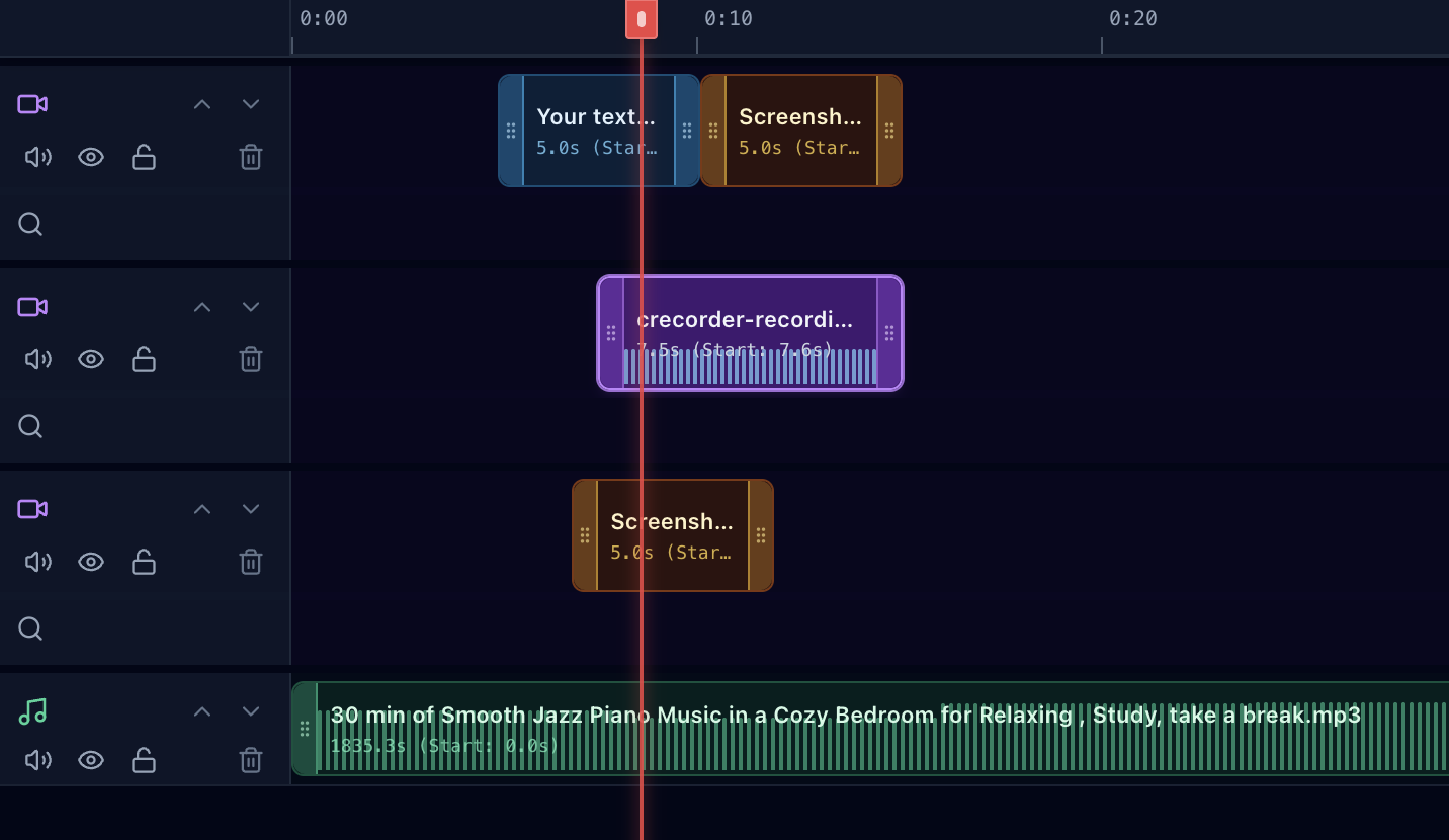 Full timeline control with video, audio & text tracks